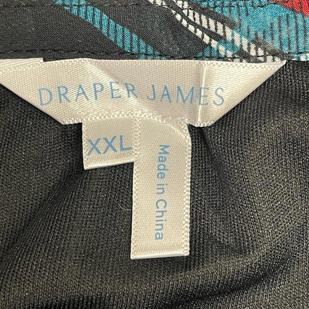 Draper James Plaid Drop Waist Dress XXL Red Blue Tie Neck Long Sleeve Lined
